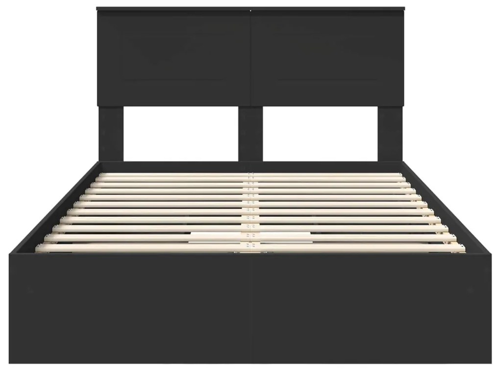vidaXL Tárolós Ágy fejtámlával fiókkal Fekete 135 x 190 cm Faanyag