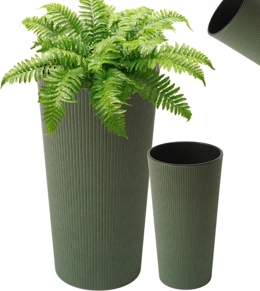 Magas Kaspó Erdei Zöld 57 CM, Bordázott Betéttel