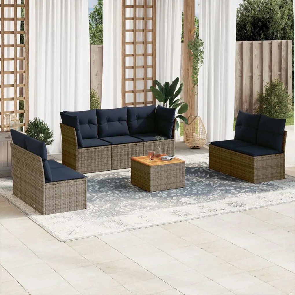 8 részes szürke polyrattan kerti ülőgarnitúra párnával