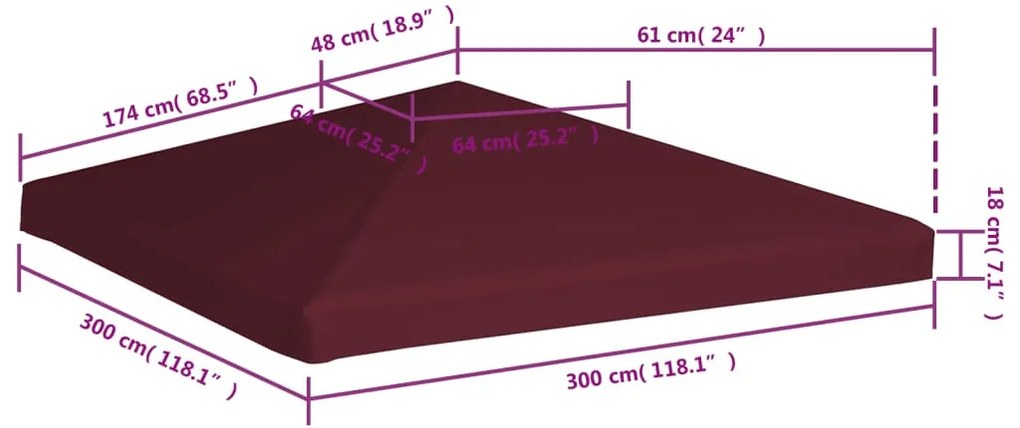 bordó pavilon tetőponyva 310 g/m² 3 x 3 m