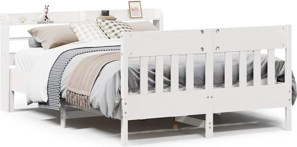 vidaXL fehér tömör fenyőfa ágy matrac nélkül 135 x 190 cm