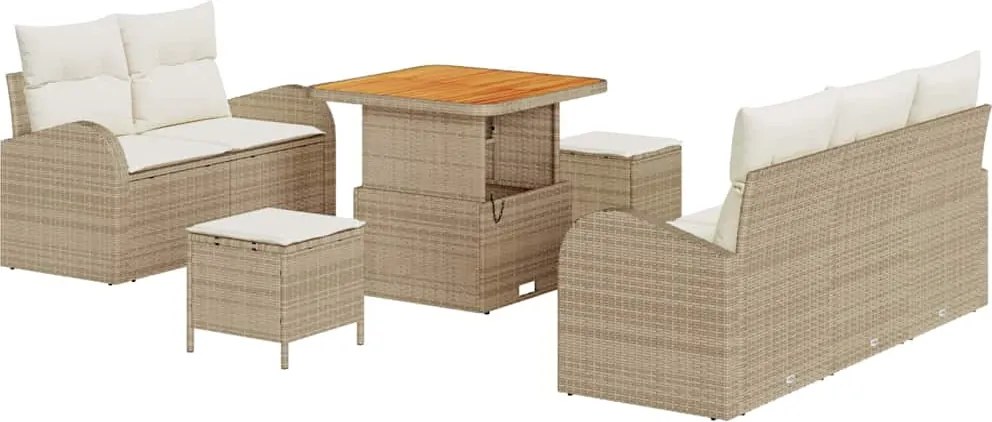vidaXL Kerti Kanapé Szett párnával tárolóval 8 pcs Beige és krém