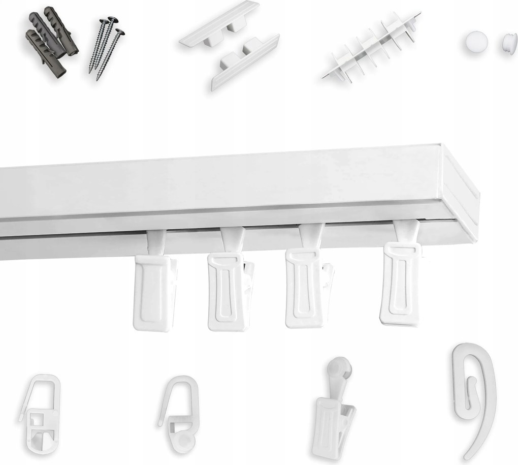 Mennyezeti függönykarnis szimpla Pvc 260 cm mennyezeti sín béka biztosítótű szett