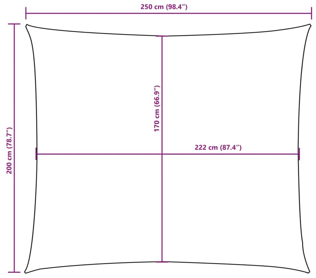 krémszínű téglalap alakú oxford-szövet napvitorla 2 x 2,5 m