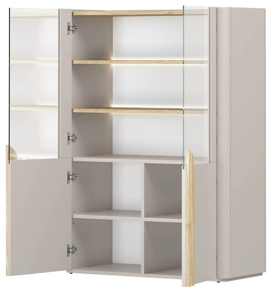 Amilio kétajtós vitrin 100 cm - kasmír / olajozott tölgy / világos tölgy fogantyúk