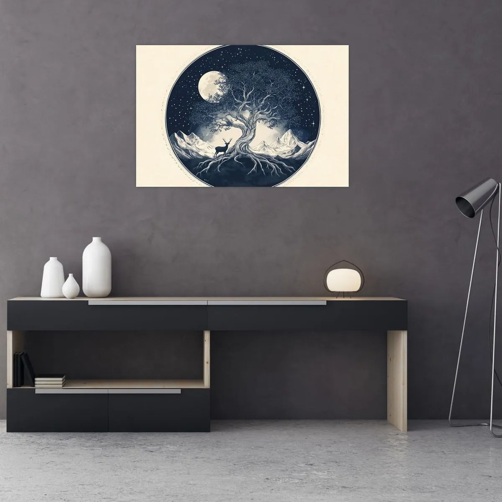 Kép – Mágikus fa szarvassal I. (90x60 cm)