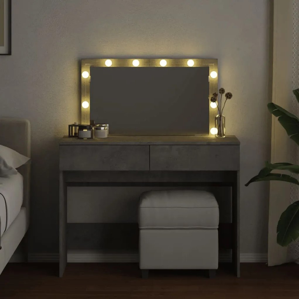 betonszürke fésülködőasztal LED-del 100 x 40 x 120 cm