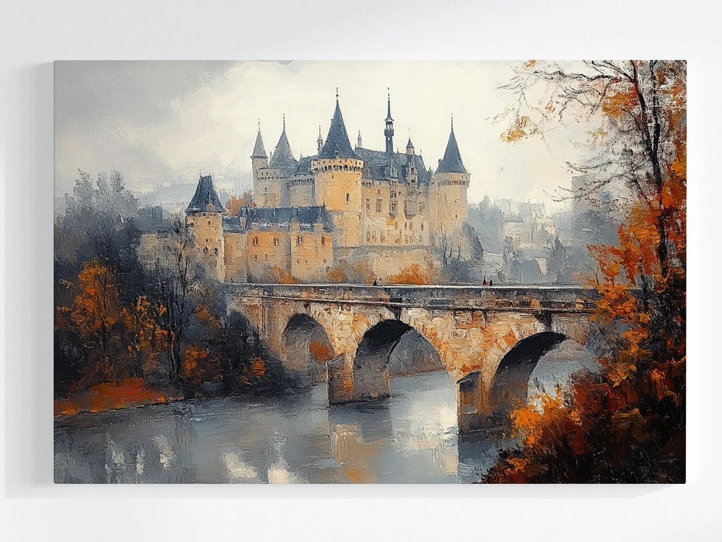 Vászonkép Canvas Tájkép Építészet Kastély Híd Folyó Ősz 120x80