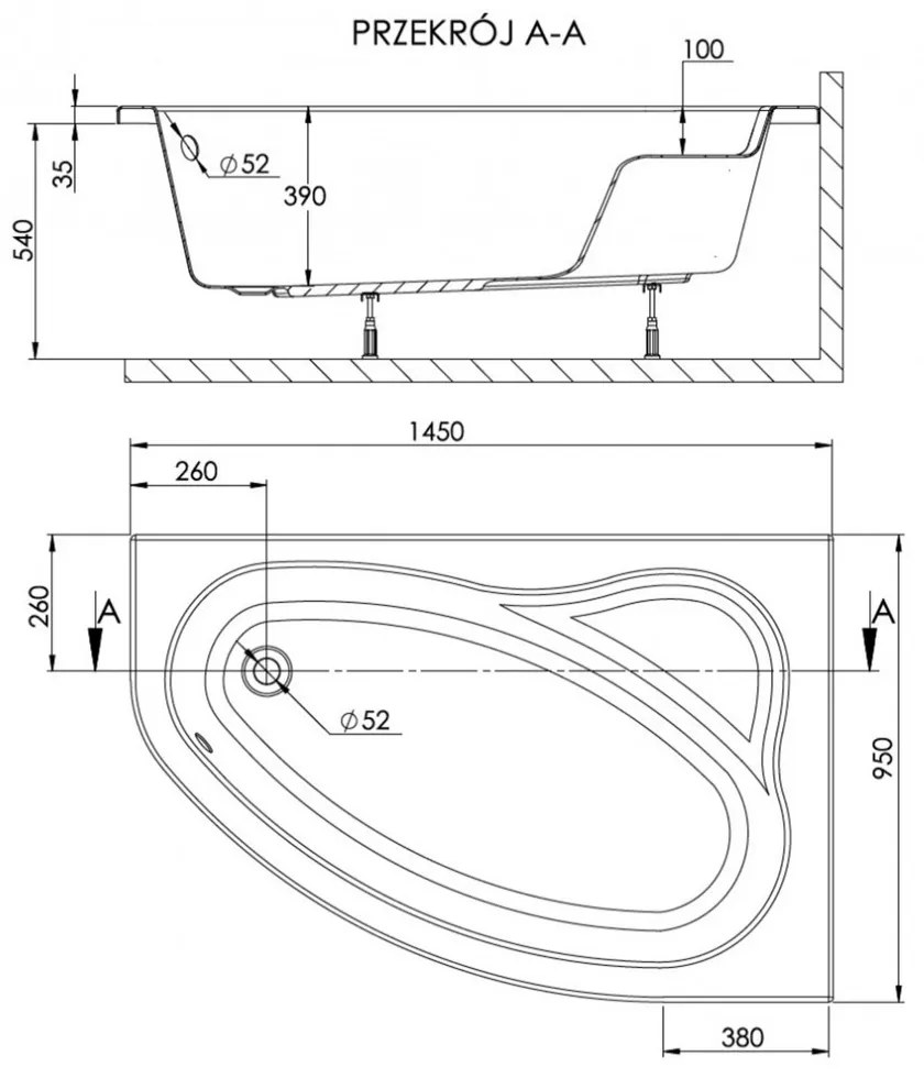 SIMPLA 95x145 aszimmetrikus kád jobb