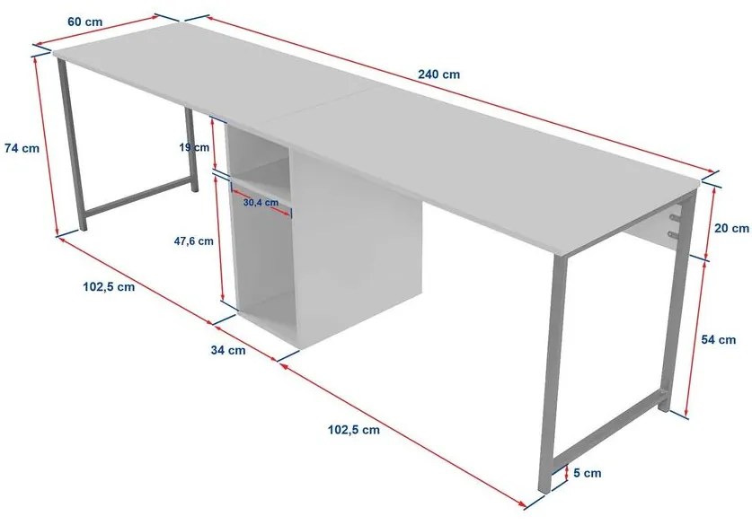 Íróasztal Twin Study Desk - Atlantic Pine, Fekete