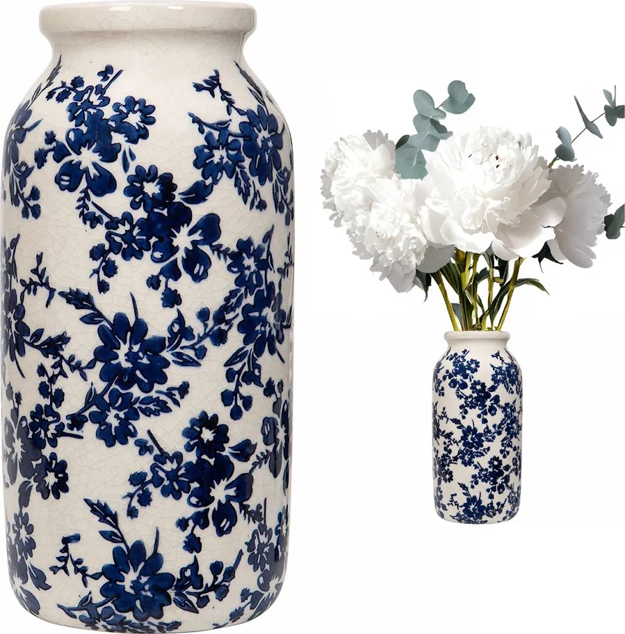 Váza Kancsó Magas 32cm Kerámia Virágos Fehér hálószoba nappaliba