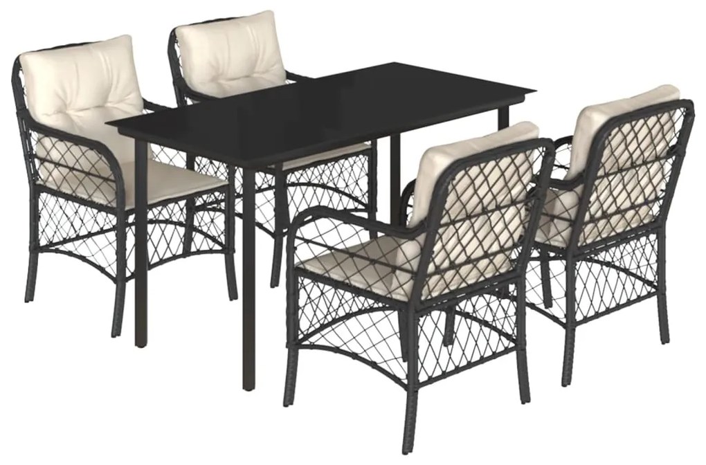 vidaXL 5 részes fekete polyrattan kerti étkezőgarnitúra párnákkal