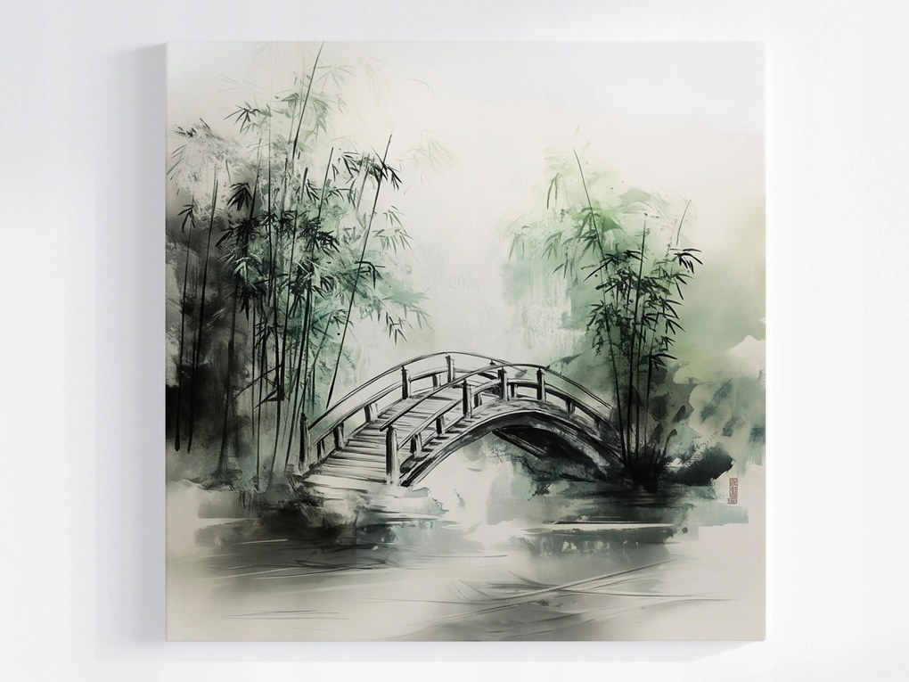 Canvas Vászonkép Grafika Japán Ázsia Park Kert Bambusz Híd 80x80
