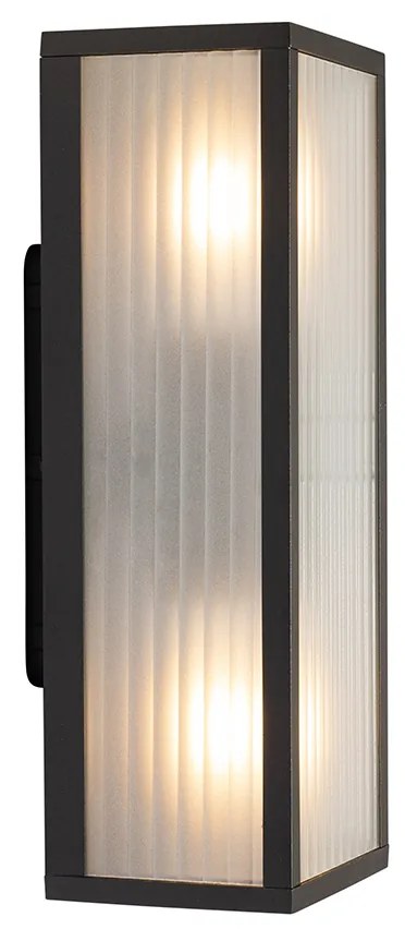 Okos kültéri fali lámpa fekete bordázott üveggel, 2 Wifi A60-as izzóval - Charlois