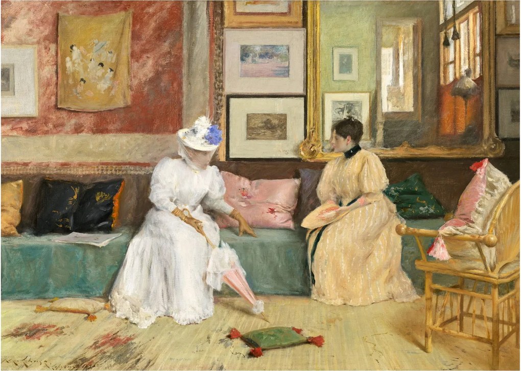 Üveg kép - William Merritt Chase, A Friendly Call, reprodukciók (70x50 cm)
