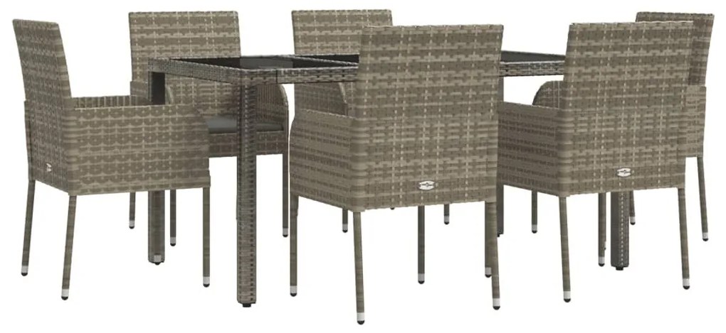 7 részes szürke polyrattan kerti étkezőgarnitúra párnával