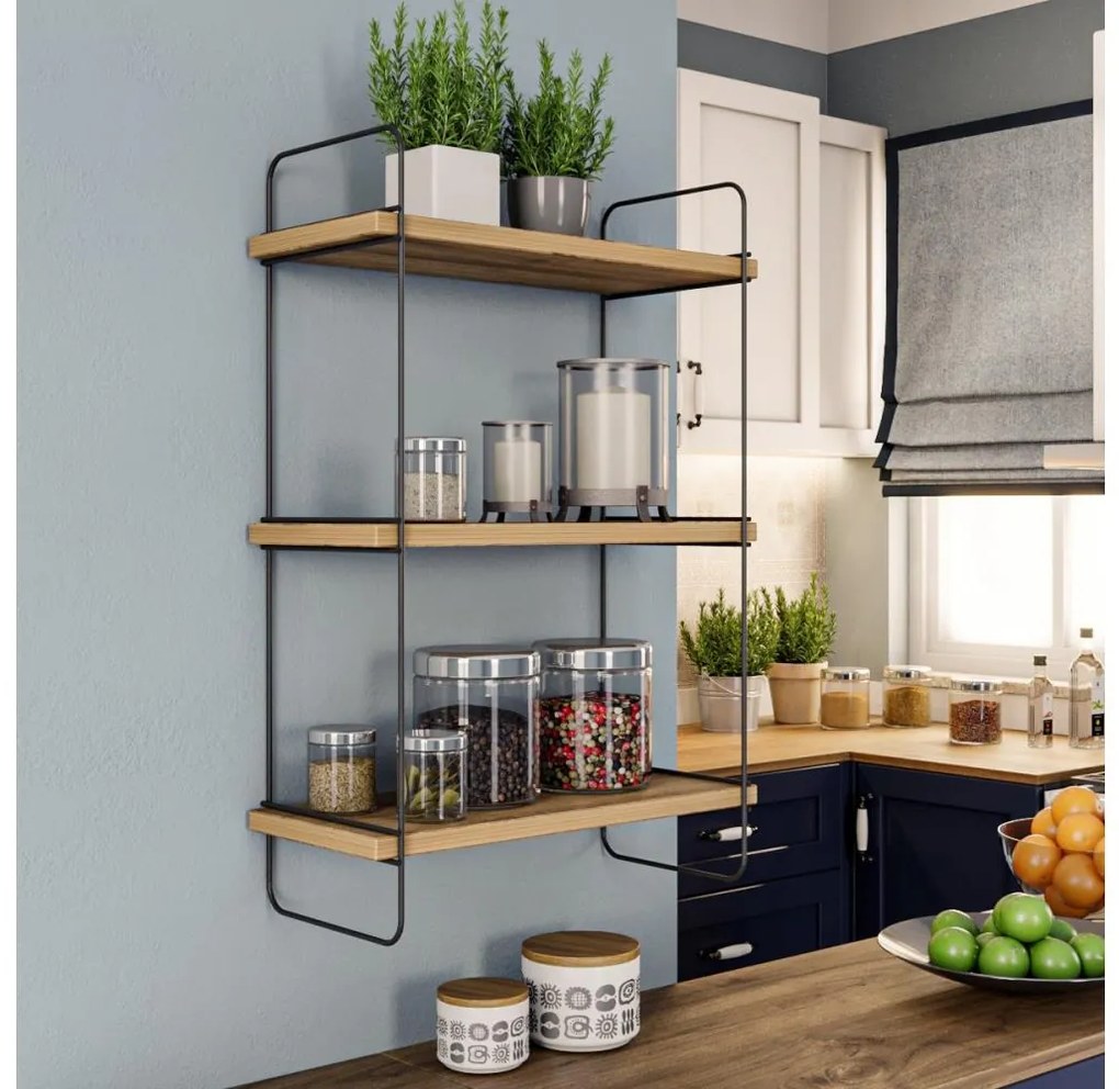 Fali polc PULALIS 66x40 cm barna/fekete