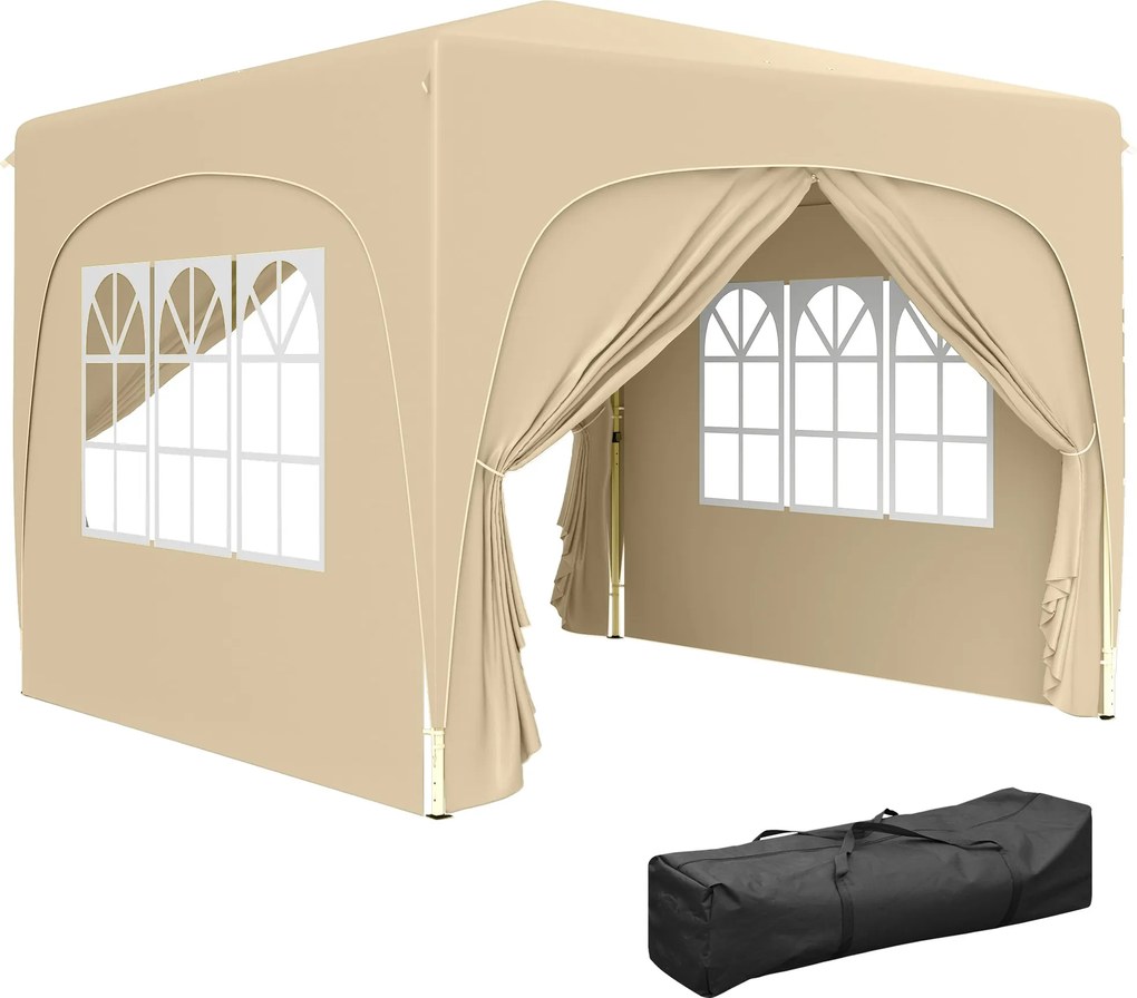 Outsunny 3x3m Pavilon, Vízálló, Stabil, Télen Is Használható, Pop-Up Összecsukható Pavilon, UV Védelem 50+, Összecsukható Party Sátor Négy Oldalfallal