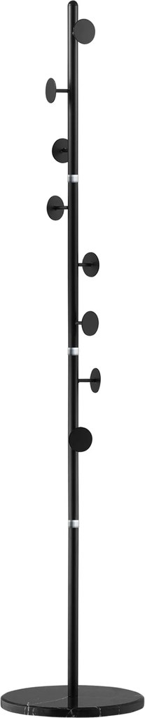 HOMCOM Fekvő Kabátállvány 8 Kampóval és Kerek Talppal, Szabadonálló Kabátállvány acélból és márványból, 35x35x170 cm, Fekete | Aosom
