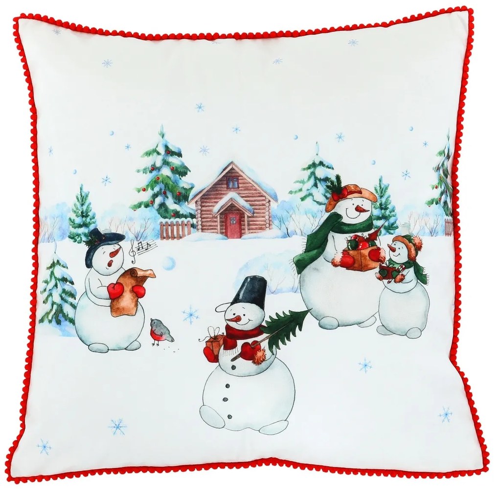 Pillow with filling Snowmen, white, 45 x 45 cm