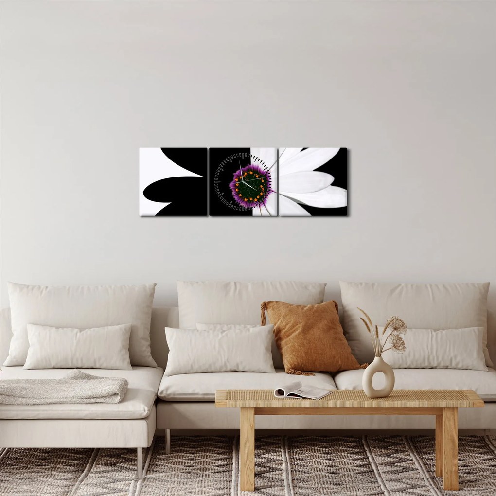 Egy fekete-fehér virág képe (órával) (90x30 cm)