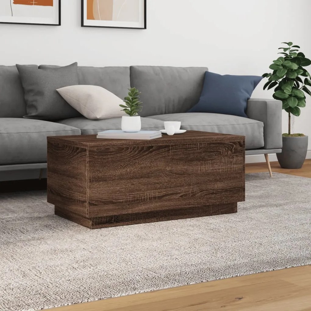 Barna tölgyszínű dohányzóasztal LED-lámpákkal 90x50x40 cm