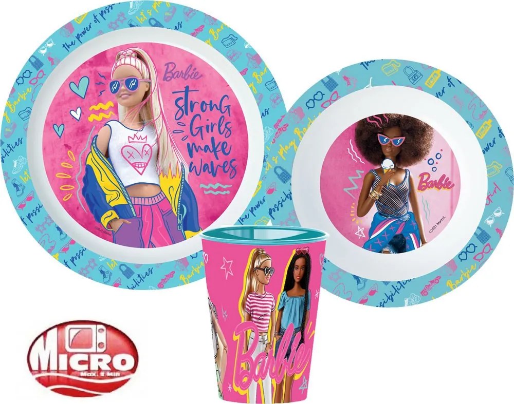 Barbie Stylish étkészlet, micro műanyag szett, pohárral 260 ml