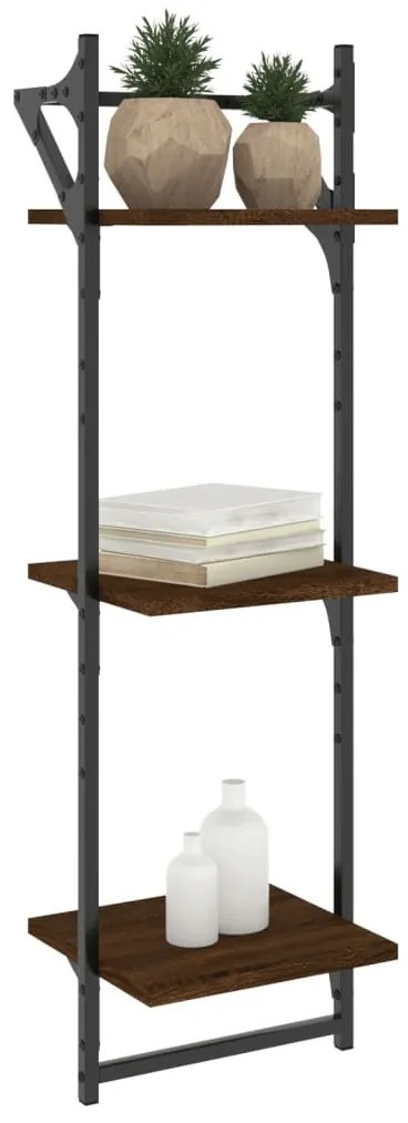 2 db 3 szintes barna tölgy színű fali polc rúddal 30x25x100 cm
