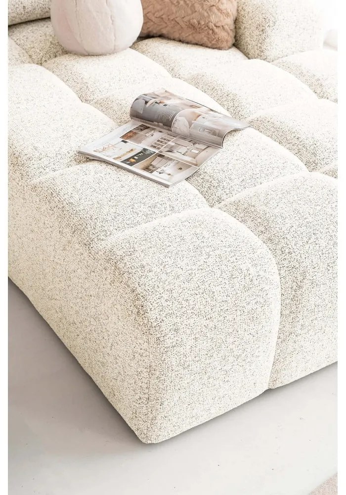 Krémszínű kinyitható tárolóhelyes moduláris sarokkanapé (jobb oldali) Lulu – Miuform