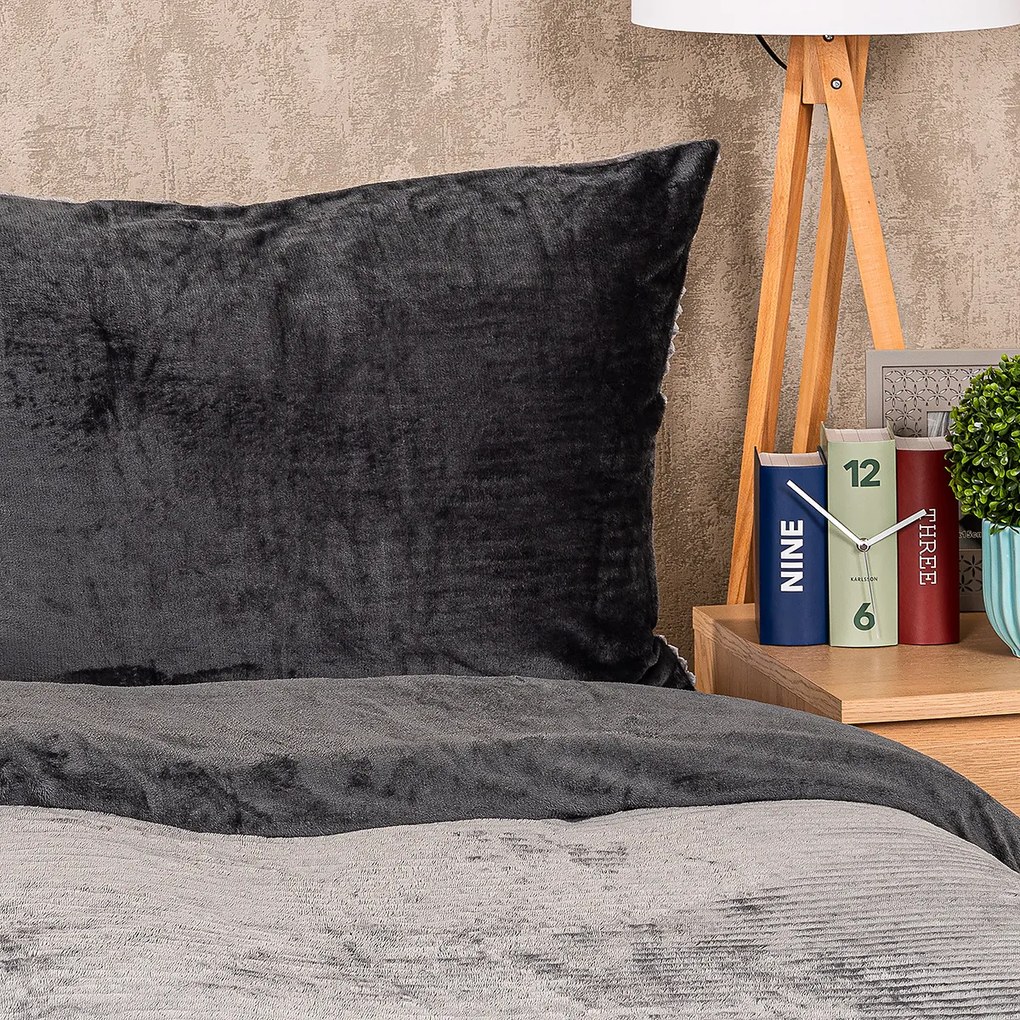 4Home mikroflanel Stripe ágyneműhuzat szürke, 140 x 200 cm, 70 x 90 cm