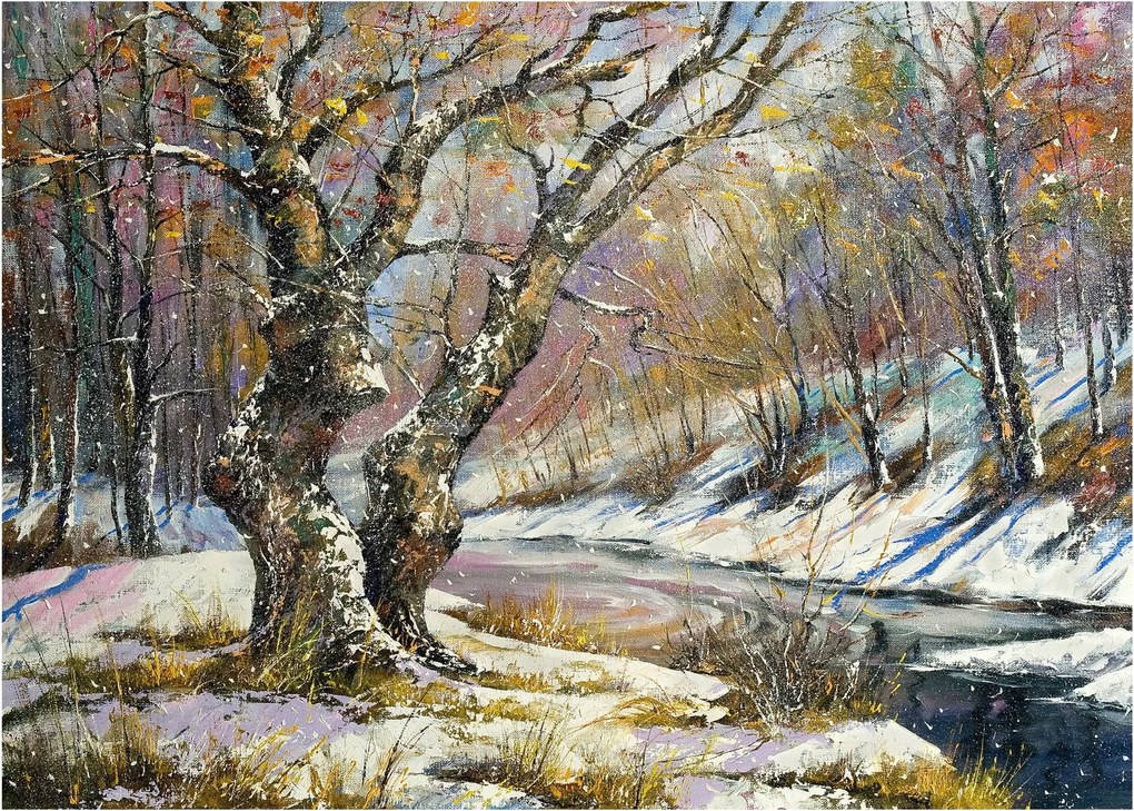 Egy festett téli táj képe (üvegen) (70x50 cm)