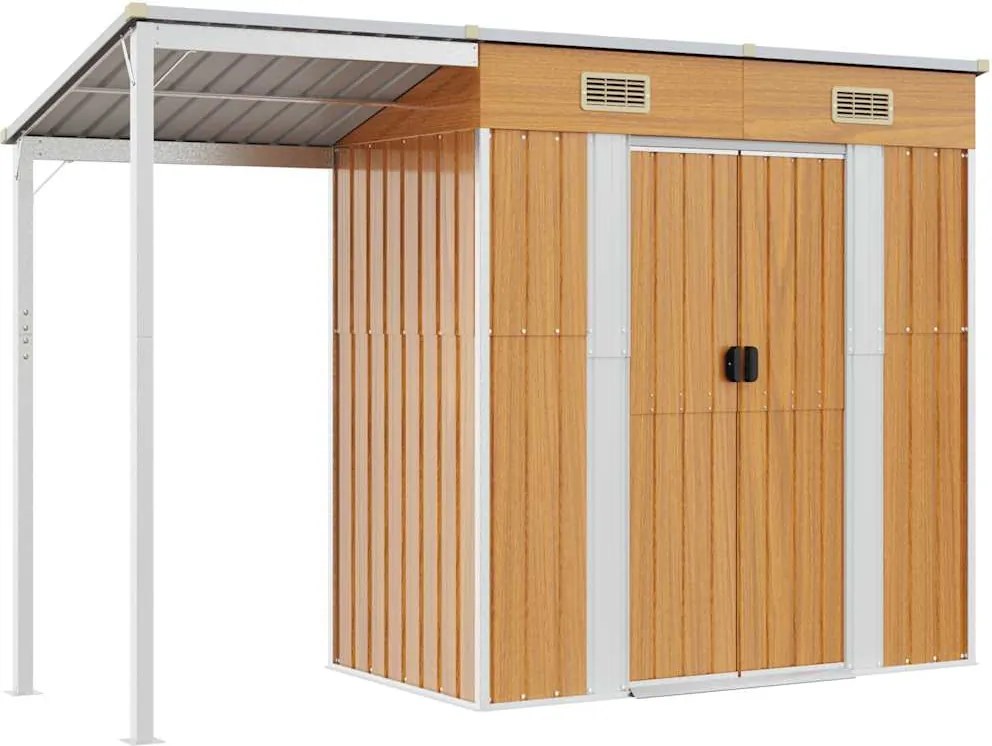 vidaXL világosbarna fészer meghosszabbított tetővel 277x107x181 cm