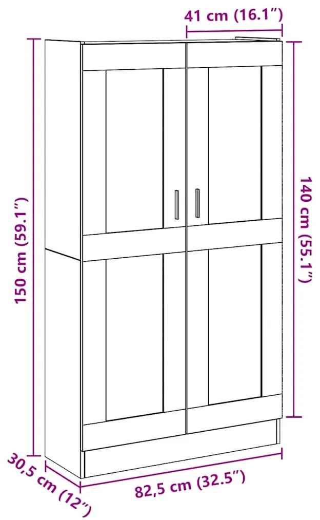 kézműves tölgy színű szerelt fa magasszekrény 82,5x30,5x150 cm