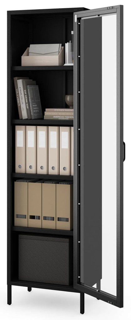 Fekete üveg vitrin nappaliba, fém lábakon LUIGI Modern 500 x 1800 x 350 mm