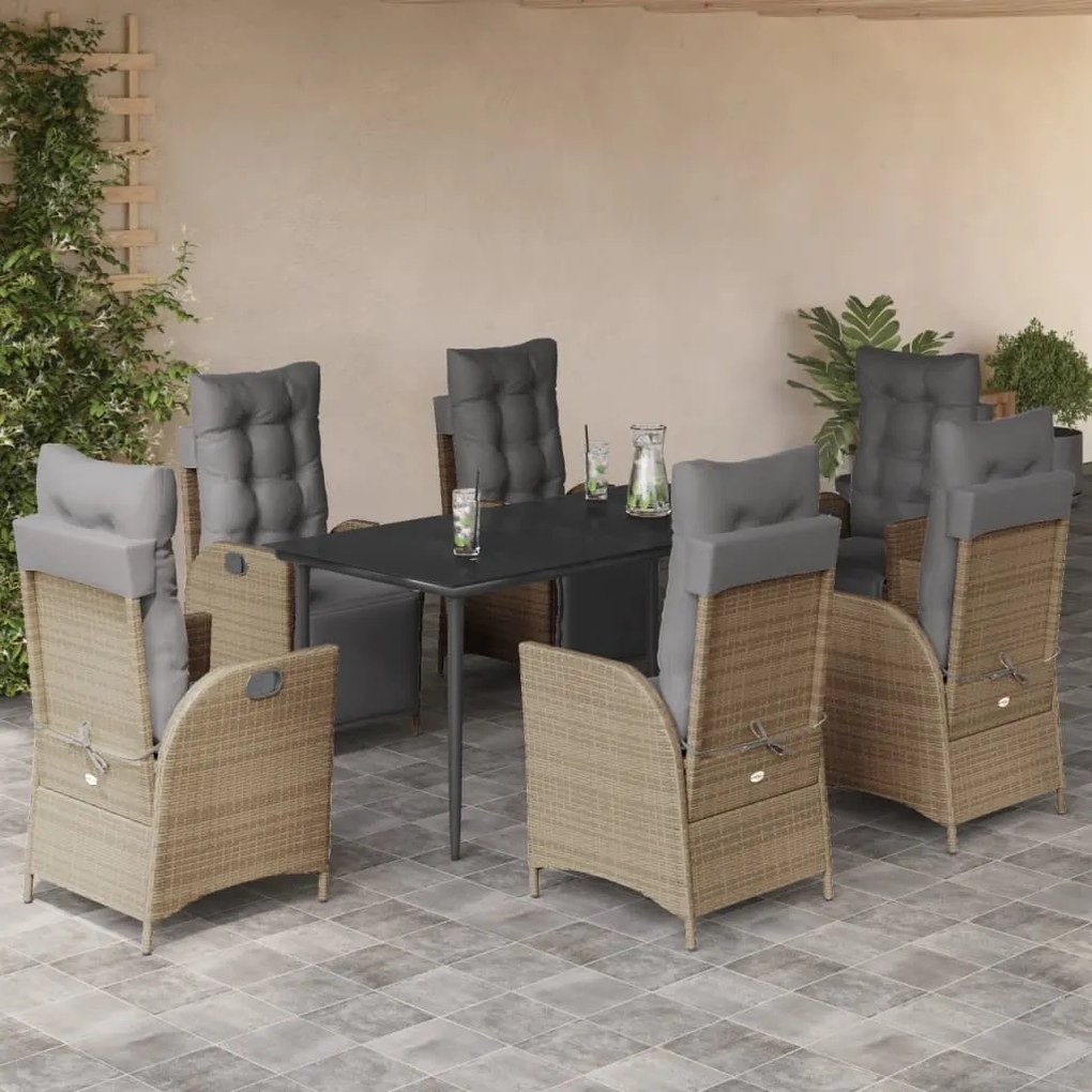 7 részes vegyes bézs polyrattan kerti étkezőgarnitúra párnákkal
