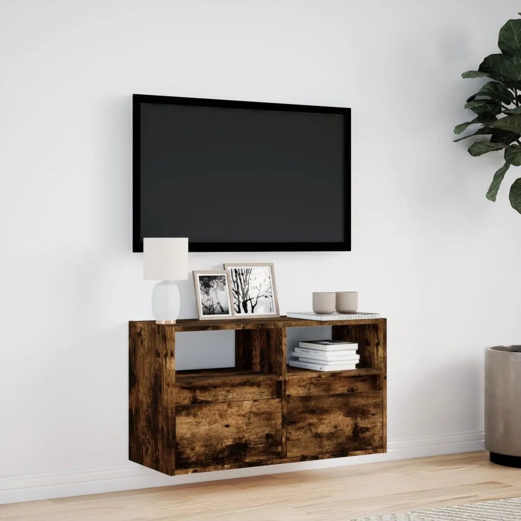 füstös tölgy színű fali TV-szekrény LED-ekkel 80x31x45 cm