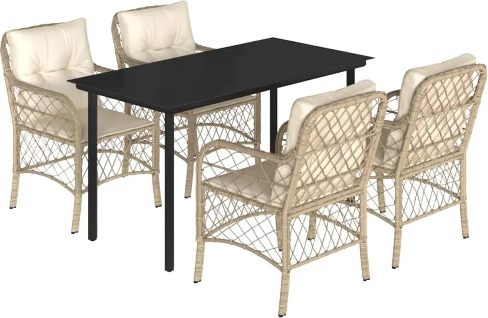 vidaXL 5 részes bézs polyrattan kerti étkezőgarnitúra párnákkal
