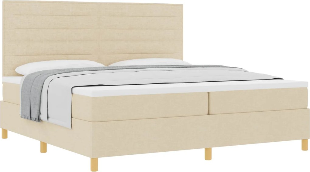 vidaXL Boxrugós ágy matracmal fejtámlával Krém 200 x 200 cm szövet