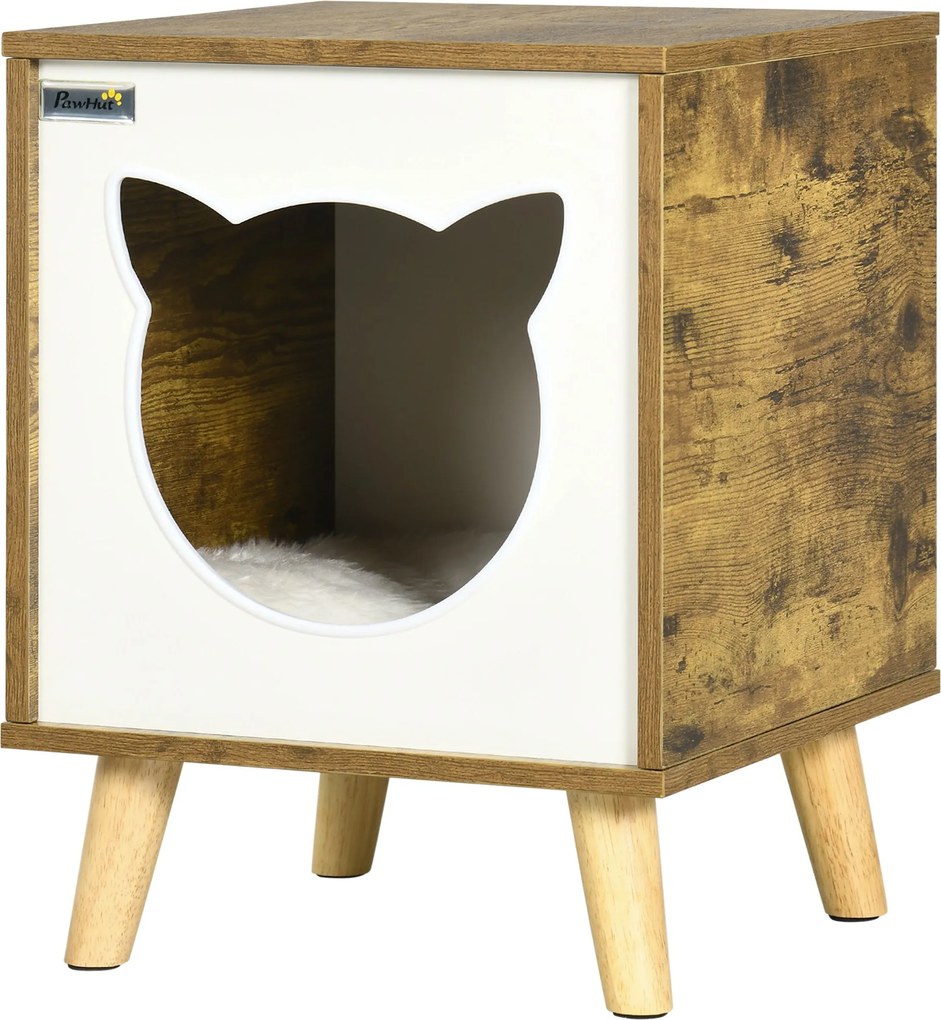 Pawhut Fa Macska Ház Belső Macska Barlang Washable Párnával és Emelt Lábakkal 34x34x44 cm Barna | Aosom