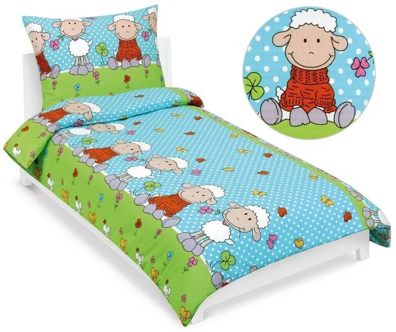 Bellatex Gyermek krepp ágynemű Juh kék, 140 x 200,70 x 90 cm, 140 x 200, 70 x 90 cm