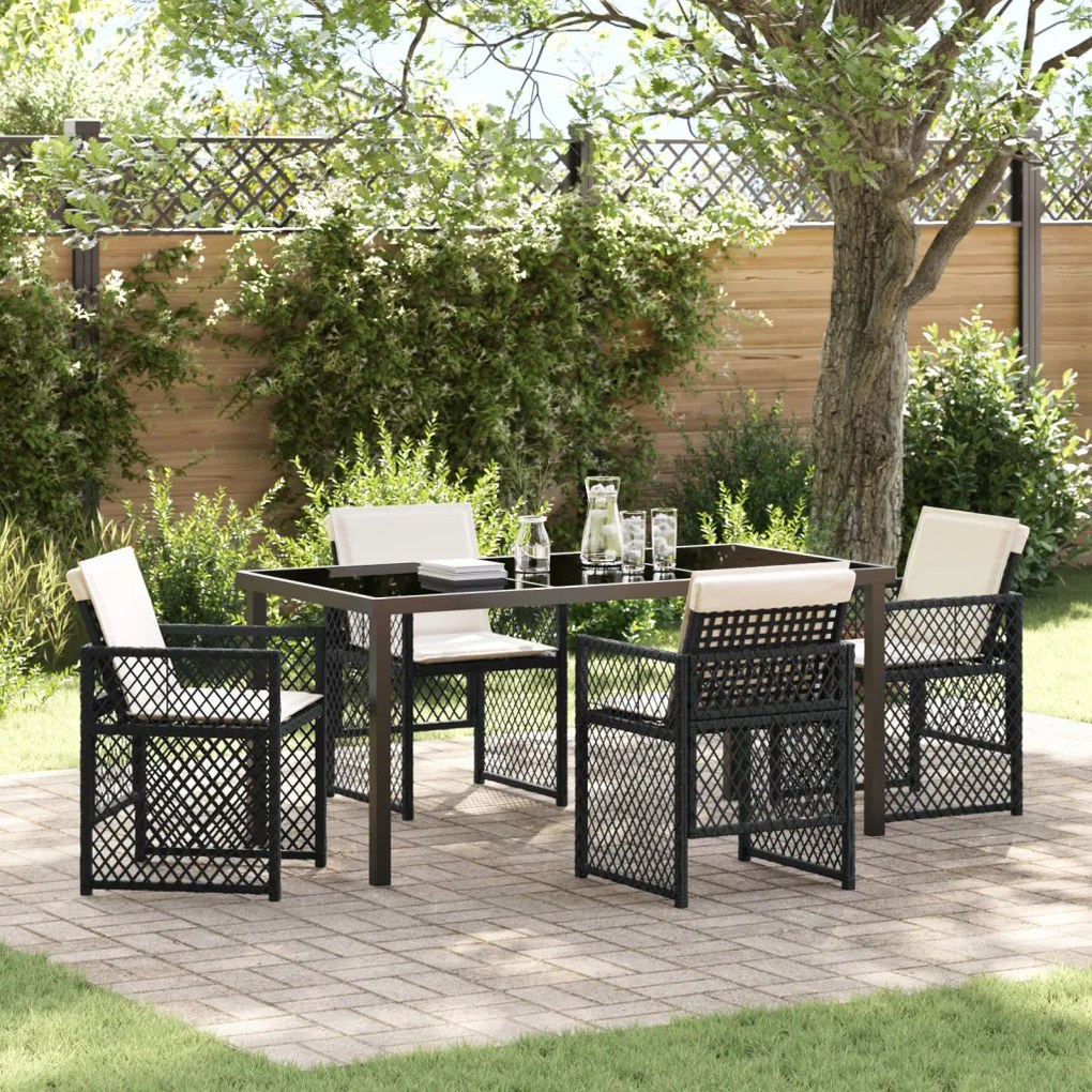 5 Részes Kerti Étkezőszett párnákkal Fekete Polyrattan