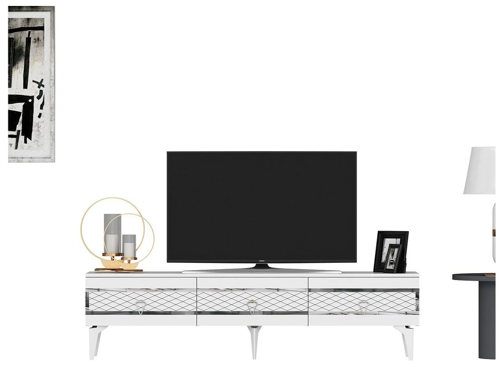 TV asztal/szekrény Vadiki 2 (fehér + ezüst) . 1095404