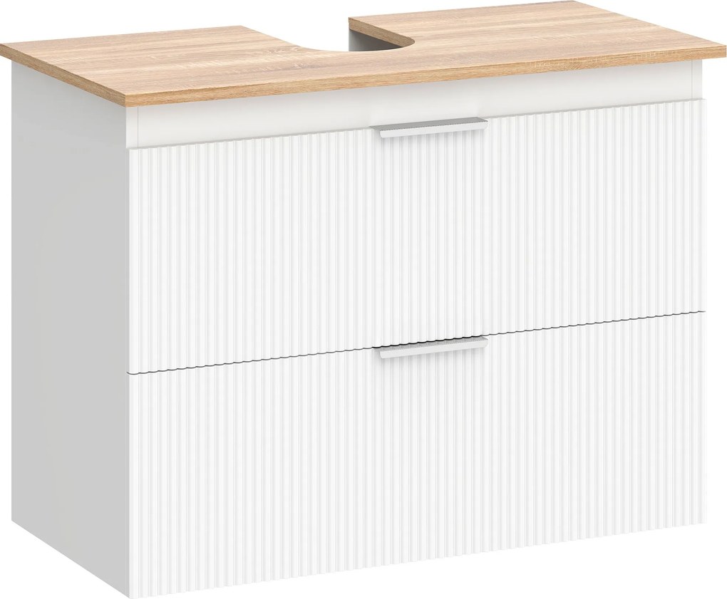 HOMCOM fürdőszobai alsószekrény két nagy fiókkal, két tónusú kivitel, oszlop- és mosdókagylóhoz illeszkedik, 80 x 40 x 60 cm, fehér & natúr | Aosom