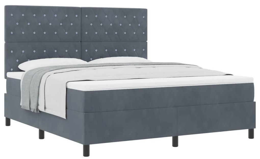 Boxspring Ágy Mattal Sötétszürke Szuper Király Bársonyos