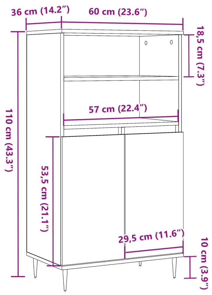 antik fa színű szerelt fa magasszekrény 60 x 36 x 110 cm