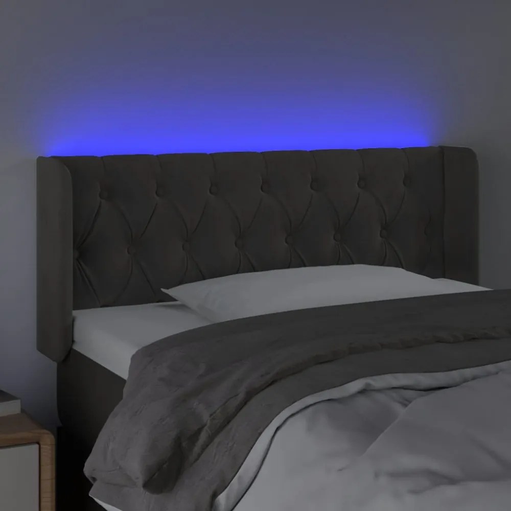 sötétszürke bársony LED-es fejtámla 93 x 16 x 78/88 cm