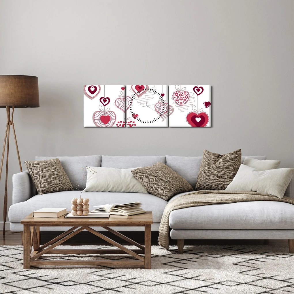 Festett szívek képe (órával) (90x30 cm)