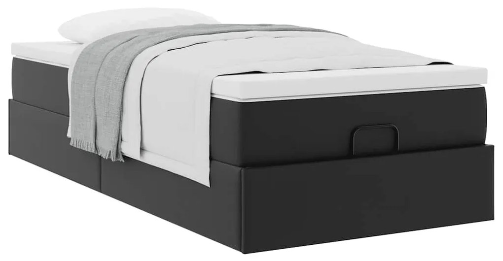 Ottomán ágykeret matraccal fekete 80x200cm műbőrrel