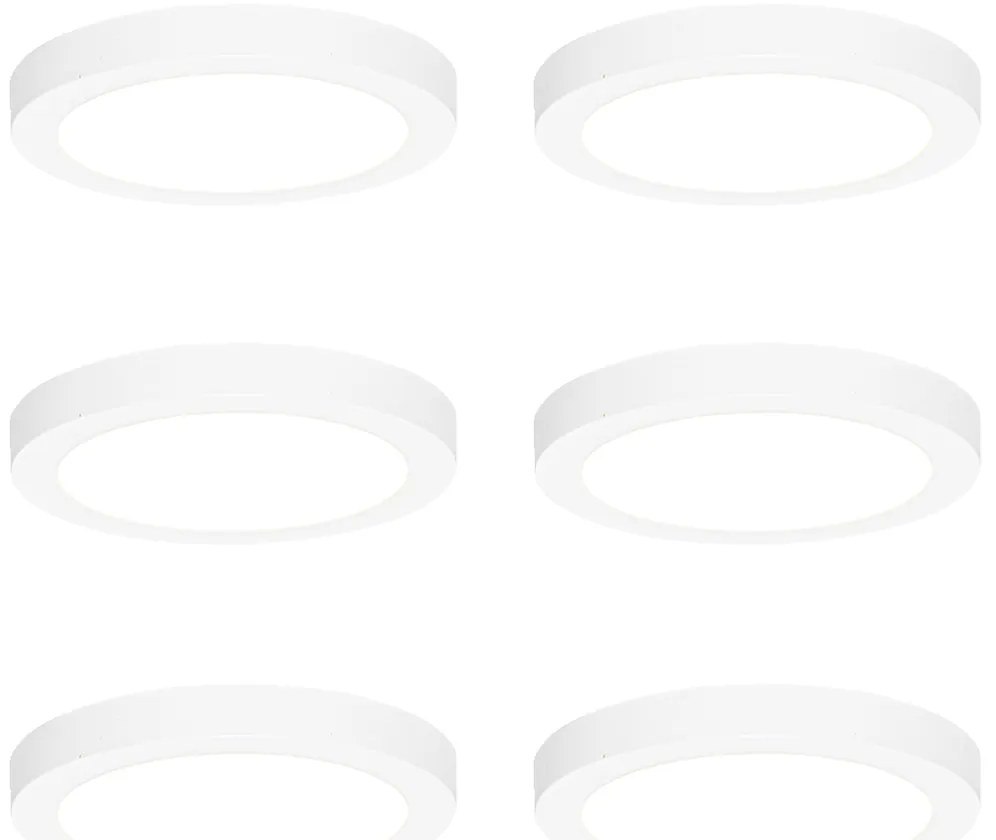 6 darabos süllyesztett vagy felületre szerelhető spotlámpa szett fehér 18 cm LED-del, 3 lépéses Dim to Warm funkcióval - Trans