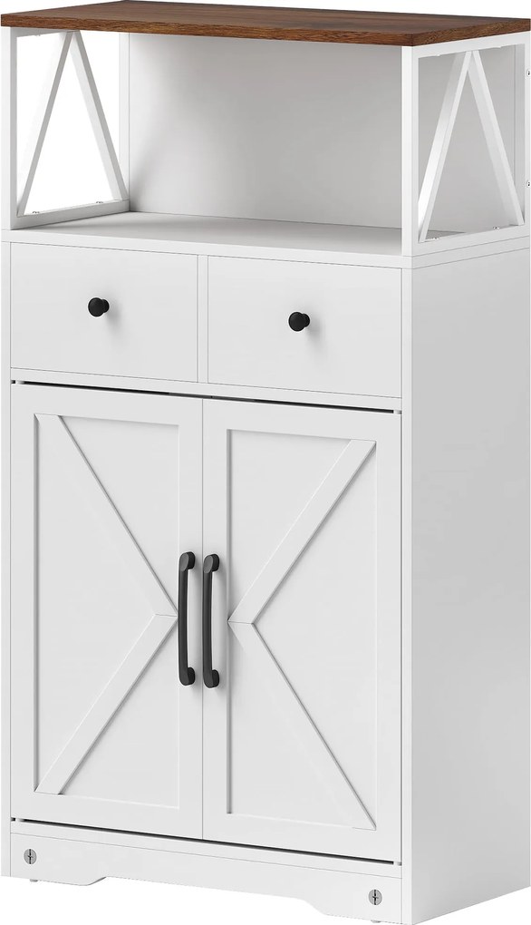 HOMCOM Nappali Szekrény Többcélú Konyhai Szekrény Polcokkal és Fiókokkal, 60x31x108 cm, Fehér | Aosom